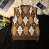 AIDASE  -  Spring Autumn Diamond Grid Candle Knitted Vest Men Women Loose Pullover Retro Outer Sleeveless Sweater Vest Aesthetic aidase-shop