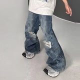 AIDASE  -  American Style High Street Ripped Jeans Men's Loose Wide Leg Floor Length Pants Fashionable Straight-leg Trousers aidase-shop