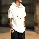 AIDASE  -  Men's Solid Color Short Sleeved Hoodie T-shirt Loose Hip-hop Curved Hem Side Zipper Casual T-shirt Men's Fashion aidase-shop