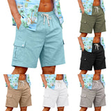 AIDASE  -  Men's Cotton Linen Cargo Shorts Elastic Waist With Drawstring 6 Pockets Summer Vacation Casual Men's Stretch Shorts aidase-shop