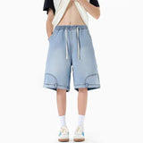 AIDASE  -  Summer New Trend Male Denim Shorts Reverse-padded Pocket Decoration Drawstring Straight-leg Loose All-match Pants 21E6688