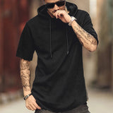 AIDASE  -  Men's Solid Color Short Sleeved Hoodie T-shirt Loose Hip-hop Curved Hem Side Zipper Casual T-shirt Men's Fashion aidase-shop