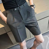 Aidase Summer Fashion Men Suit Shorts Ice Silk Slim Fit Straight Knee Length Pants Korean Trendy Light Luxury Short Trousers Streetwear