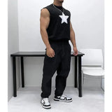 Aidase Oversized 100% Cotton Star Print Vest Men Sleeveless Profile Loose Tshirt Summer Fitness Muscles Tank Top For 150KG Fat Man