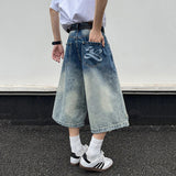 AIDASE  -  American Style Washed Ripped Men Denim Shorts Summer New Straight Wide-leg Calf-Length Pants Niche Design Jeans 21E6608 aidase-shop