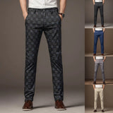 AIDASE  -  Open for Men Mens Suit Pants Mens Stretch Skinny Flat Front Casual Slim Fit Business Dress Lattice Pants aidase-shop