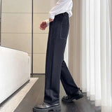 AIDASE  -  Spring Casual Men's Suit Pants Pocket Design Korea Fashion Straight Trousers Loose Solid Color aidase-shop