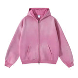 Aidase Men's Oversize Long Sleeve Washed Double Zipper Cardigan Hoodies Loose Plus Plush Gradient Women's Hooded Pullovers Winter aidase-shop