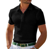 AIDASE  -  Men's Casual Short Sleeve Polo Shirts Solid Waffler Comfortable Outdoor Polos Male Streetwear Turn Down Collar Pull On Tees Tops aidase-shop