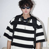 AIDASE  -  Summer Preppy Style Striped T-shirts For Men High Street Fashion Cotton Short Sleeve Tee Tops Y2K Vintage Pullover T Shirts aidase-shop