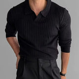 AIDASE  -  Men's Spring and Autumn Wear Solid Color Sweater Striped Stretch Lapel PulloverPOLOShirt aidase-shop