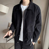 Aidase Male Fashion Coat Spring Autumn Men Corduroy Jacket Slim Fit Vintage Jacket Male Casual Zipper Coats Fashion Solid Color Outwear