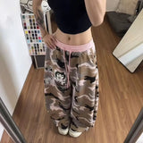 AIDASE  -  Women Camouflage Baggy Pants Y2k Pink Drawstring Waist Trousers Harajuku Wide Leg Long Sweatpants Female Loose Fit Pants aidase-shop