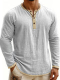 AIDASE  -  Men's Digital Printing Two-Tone Henley Shirt 3-Button Casual Long Sleeve Top Spring Summer Soft Breathable Crew Neck Pullover aidase-shop