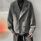 AIDASE  -  Autumn Winter Youthful Vitality Woolen Coats Men Loose Casual Turn Down Collar Outwear Male Fashion Double Breasted Short Jacket aidase-shop