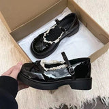 AIDASE  -  Women's Spring Sweet Elegant Lace Trim Mary Janes Buckle Strap Platform Loafers Cute Dress Shoes for Skirt aidase-shop