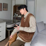 AIDASE  -  Loose Men's Knitted Sweater V-Neck Autumn Winter New Style College Wind Vest Twisted Korean Version Loose Top for Men aidase-shop