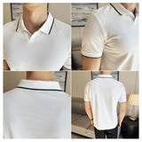 Aidase Business Casual Solid Color Men's Polo Shirt, 2024 Summer Classic, Men Short Sleeve V-neck T-shirt, Slim Fit Spliced Polo 4XL-M aidase-shop
