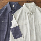 Aidase Japan fashion Retro Seersucker Vertical Stripes Shirts Men's Cotton Spring and Autumn Loose Casual Lazy Plaid Long sleeve Shirt aidase-shop
