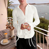 AIDASE  -  Men Shirt See Through Mesh Lapel Flare Long Sleeve Men Clothing Sexy Fashion Casual Party Casual Camisetas S-3XL aidase-shop