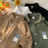 26.98Aidase Korean Style Men and Women Trendy Waffle Short Sleeved Shirt Summer Couple Retro Patch Casual Loose Half Sleeved T-shirt Top aidase-shop