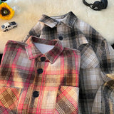 Aidase Japan and Korea Streetwear Long-sleeved Shirt Autumn Oversized Men's Casual Shirts Stylish Color Clash Plaid Shirt aidase-shop