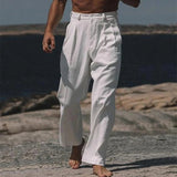 AIDASE  -  Leisure Mens Loose Cotton Linen Pants Spring Autumn Casual Solid Color Trousers Men Fashionable Pleated Straight Pants Male aidase-shop