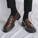 Luxury crocodile print Le Fou shoes high quality leather fashion men's shoes rubber sole brown casual leather shoes aidase-shop