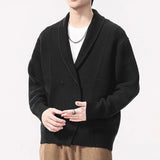 AIDASE  -  New Fashion Autumn Winter Men's Solid Color Turn-down Collar Double-breasted Long Sleeve Knitted Cardigans Male Coats Clothes aidase-shop