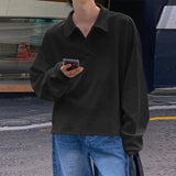 AIDASE  -  Men Shirt Solid Color Lapel Long Sleeve Korean Style Casual Men Clothing Streetwear Loose Fashion Leisure Male Tee Tops aidase-shop