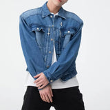 AIDASE  -  Man Clothing American Vintage Blue Denim Jacket Loose Outwear Men Wide Shoulder Short Jeans Coats Casual Pockets High Streetwear aidase-shop