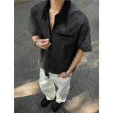 AIDASE  -  Heavyweight Japanese Style Zipper Workwear Short Sleeve Shirt Men Summer Loose Fit American Retro Detroit Jacket Casual Shirt aidase-shop