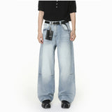 AIDASE  -  Korean Style New Fashion Men's Light Blue Solid Color Straight Wide Leg Straight Loose Jeans Pants Male Pleated Denim Trousers aidase-shop