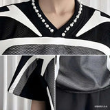 AIDASE  -  Grid Patchwork Men's T-shirt Contrast Color Shoulder Padded Round Neck Short Sleeve Design Sports V-neck Tees Tide 21E6624 aidase-shop