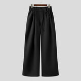 AIDASE  -  Men Pants Solid Color Pleated Joggers Lace Up Casual Wide Leg Trousers Men Streetwear Loose Fashion Casual Long Pants aidase-shop