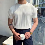 Aidase 2024 Summer Men Knit Ice silk T shirts High Quality Solid Color Stripe Short sleeve O-neck Tee Tops Mens Thin Slim Fit T-Shirts aidase-shop