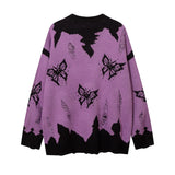 Aidase Men's  Butterfly Hook Flower Tattered Sweater High Street Loose Comfortable Round Neck Knitwear Fashion Casual Hip-hop Pullover aidase-shop