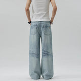 AIDASE  -  Men's Straight Wide Leg Light Blue Loose Simple Basic Casual Trendy Washed Denim Trousers Male New Fashion Jeans Pants Clothes aidase-shop