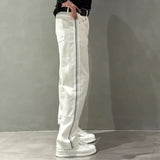 AIDASE  -  Autumn New Style Jeans Men's Trendy Loose Side Strip Webbing Straight Pants for Youth Versatile Washing Wide-leg aidase-shop