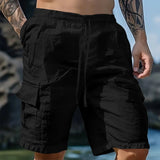 AIDASE  -  cotton and linen tooling shorts, drawstring elastic waist, multi-pocket breathable five-point casual pants aidase-shop
