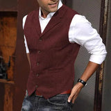 AIDASE  -  Men Tweed Notch Lapel Suit Vest Sleeveless Slim Fit Waistcoat Vintage Casual Business Dress Vest with Chest Side Pockets aidase-shop