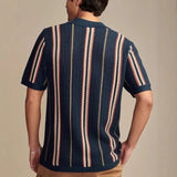 AIDASE  -  Summer Luxurious Business Casual Breathable Knitted Shirt High Quality Men Vintage Striped Crochet Knitting Shirt Men's T-shirt aidase-shop