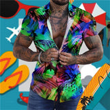 AIDASE  -  Wrinkle-Free New Men'S Shirt Casual Men'S Loose Lapel Coconut Tree Print Short Sleeve Cuffs Button Port Roupas Masculinas aidase-shop