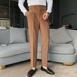 Men British Style Suits Pants New Male Solid High Waist Trousers High Quality Men Formal Slim Fit Business Casual Suit Pants aidase-shop