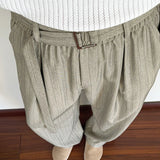 AIDASE  -  Daily Casual Loose Straight Bottoms Men Vintage Draped Lace-up Pleated Trouesrs For Mens Spring Fashionable Striped Pants aidase-shop