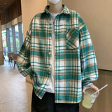 Aidase Men 2024 Spring Summer Fashion Checkered Turn-down Collar Tops T-Shirt Men Clothing Casual Loose Long Sleeve Button Shirts