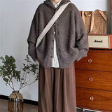 AIDASE  -  New Korean Fashion Button Hoodie Cardigan For Man Y2K Retro Brown Knitted Sweaters High Street Casual Cardigans Knitwear aidase-shop