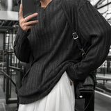 AIDASE  -  Men T Shirt Solid Color Knitted O-neck Long Sleeve Casual Male Tee Tops Streetwear 2025 Loose Fashion Men Pullovers aidase-shop
