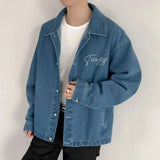 AIDASE  -  Pearl Hot Diamond Design Men's Jackets Lapel Letter Washing Single Breasted Casual Contrast Color Loose Male Coats aidase-shop