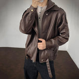 AIDASE  -  Men's PU Leather Jacket 2025 Autumn New Lychee Pattern Double Layer Collar Design Long Sleeve Fashion Male Coats 21E7549 aidase-shop